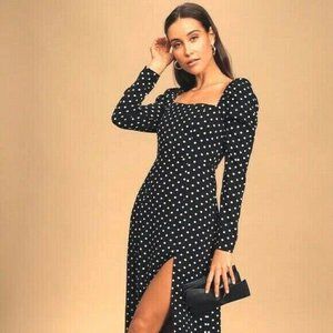 Lulu's Black White Polka Dot Midi Dress